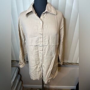 Lucy Perida Beige Button-Up Shirt 100% linen Size Large